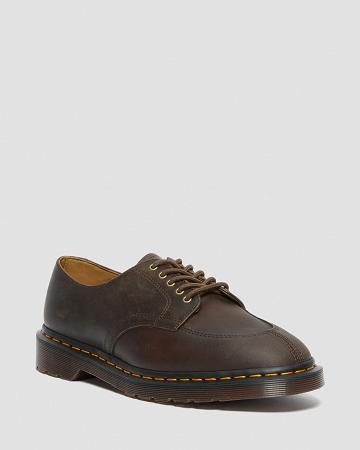 Dark / Brown Men's Dr Martens 2046 Crazy Horse Leather Oxfords Shoes | CA 610QMA